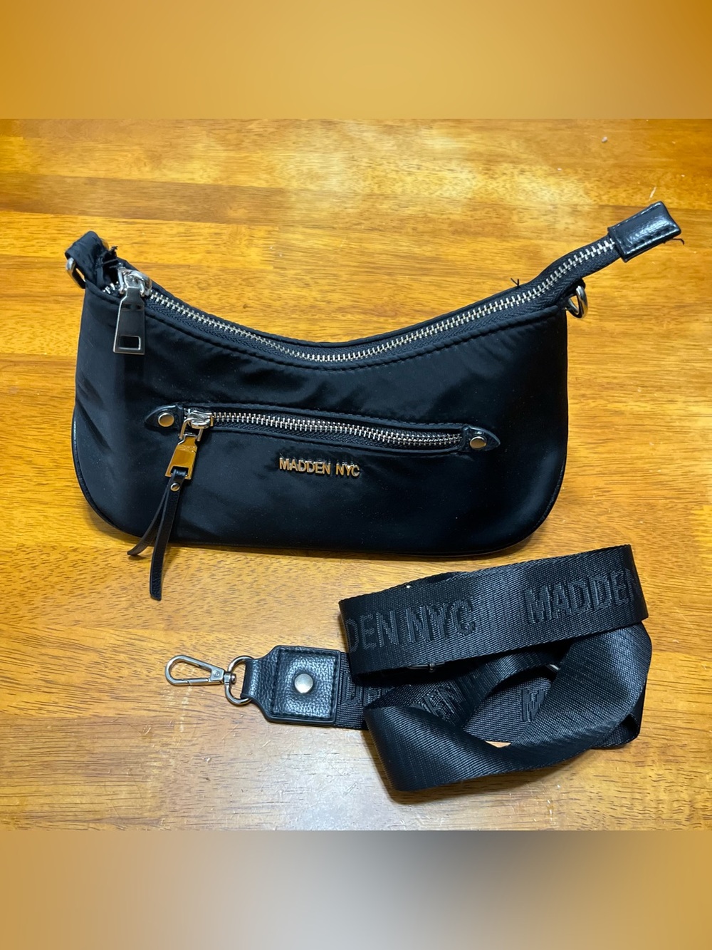 Madden NYC Black Nylon Shoulder Bag with long strap